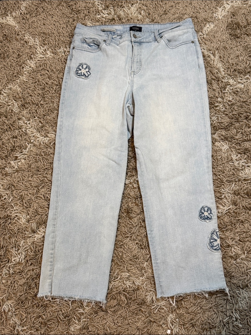 NYDJ Jenna Straight Ankle Embroidered Jeans size 14
